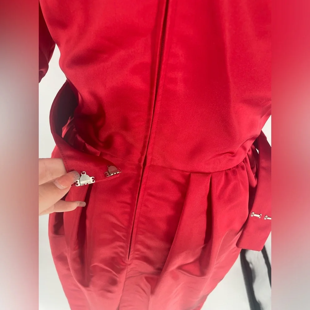 Rare 1980s Ruby Red Donna Morgan Satin Puff Sleeve Cocktail Dress - Picture 14 of 16